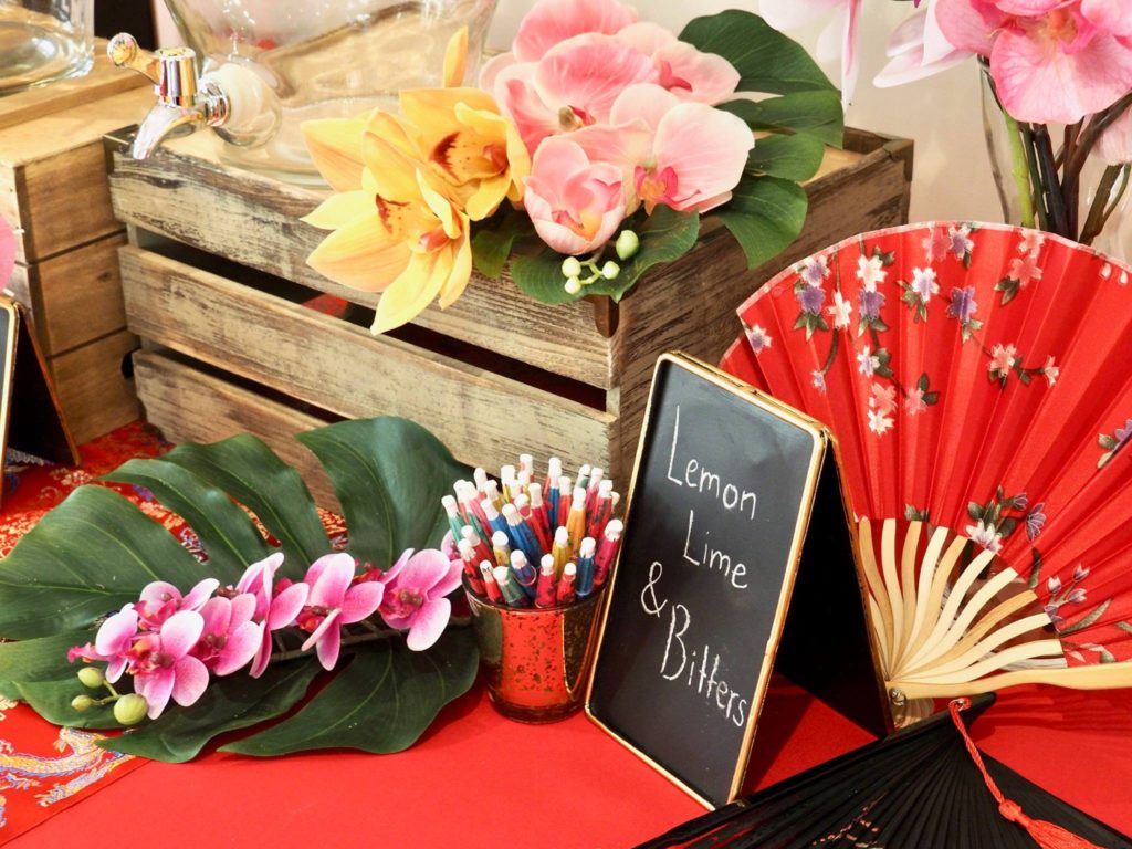 Singaporean themed anniversary party drink table 