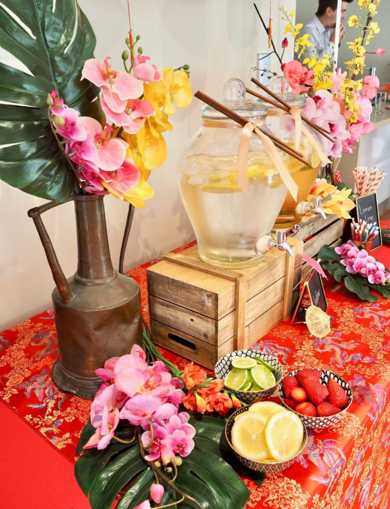 Singaporean themed anniversary party drink table