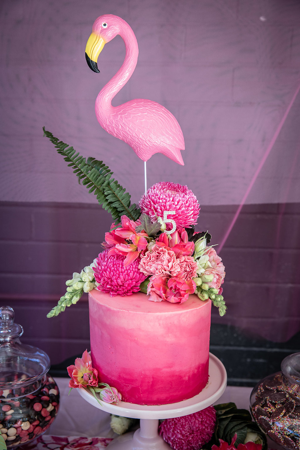 Cake at a flamingo themed birthday party
