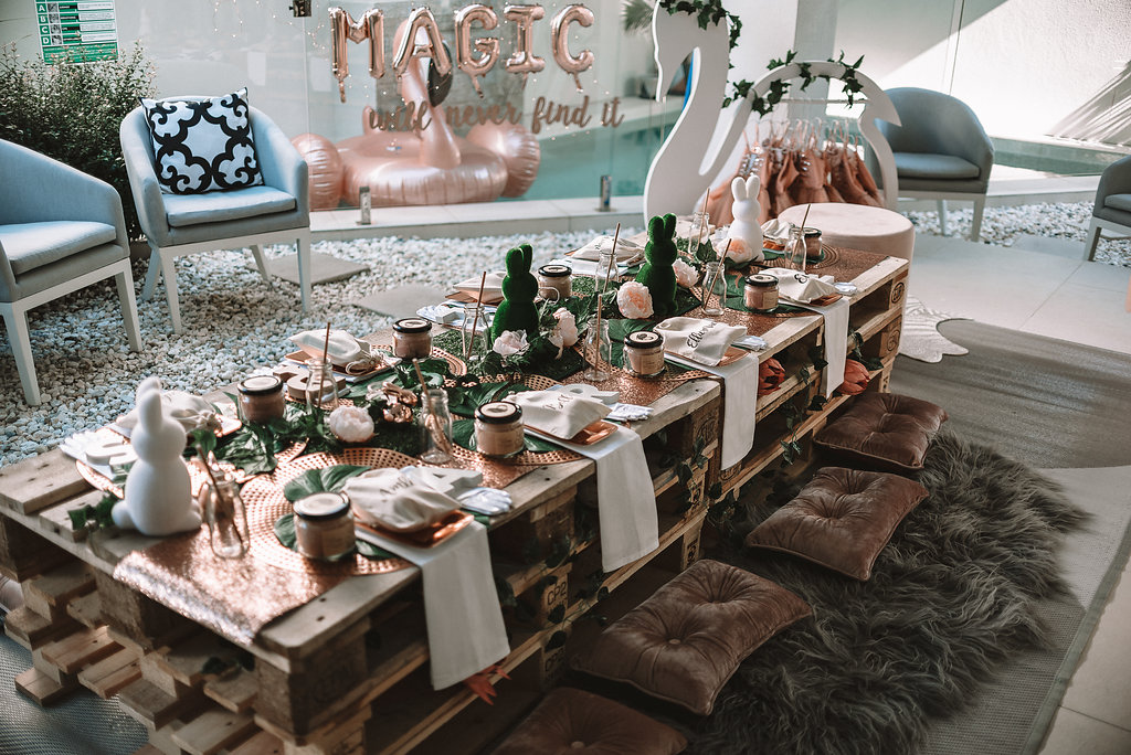 Table Styling at a whimsical garden 4th birthday party