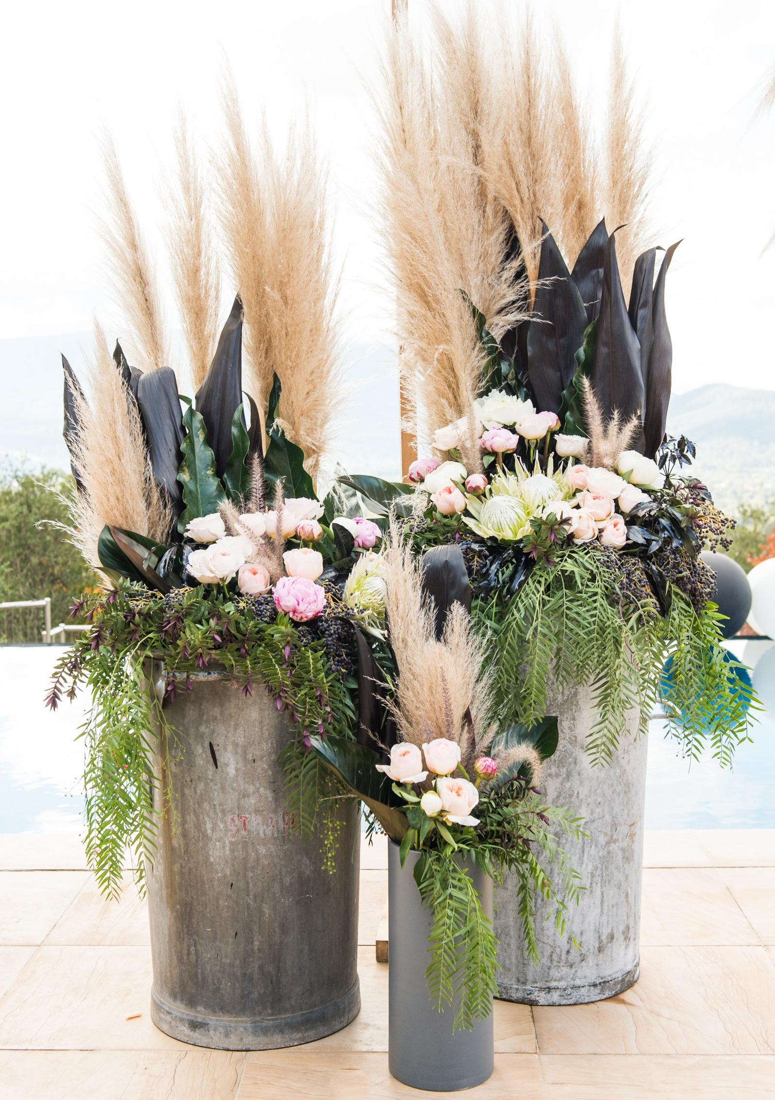 Vintage bins styled with florals for the wedding