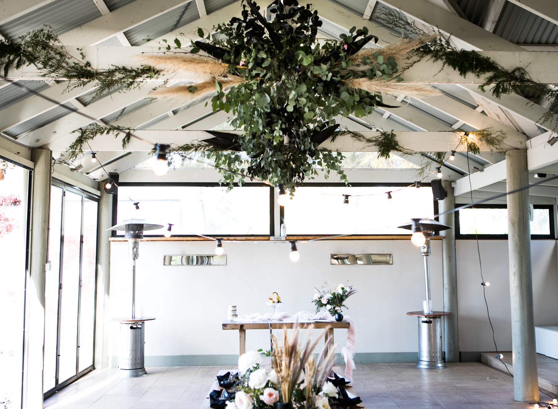 Dramatic ceiling installations for an intimate wedding
