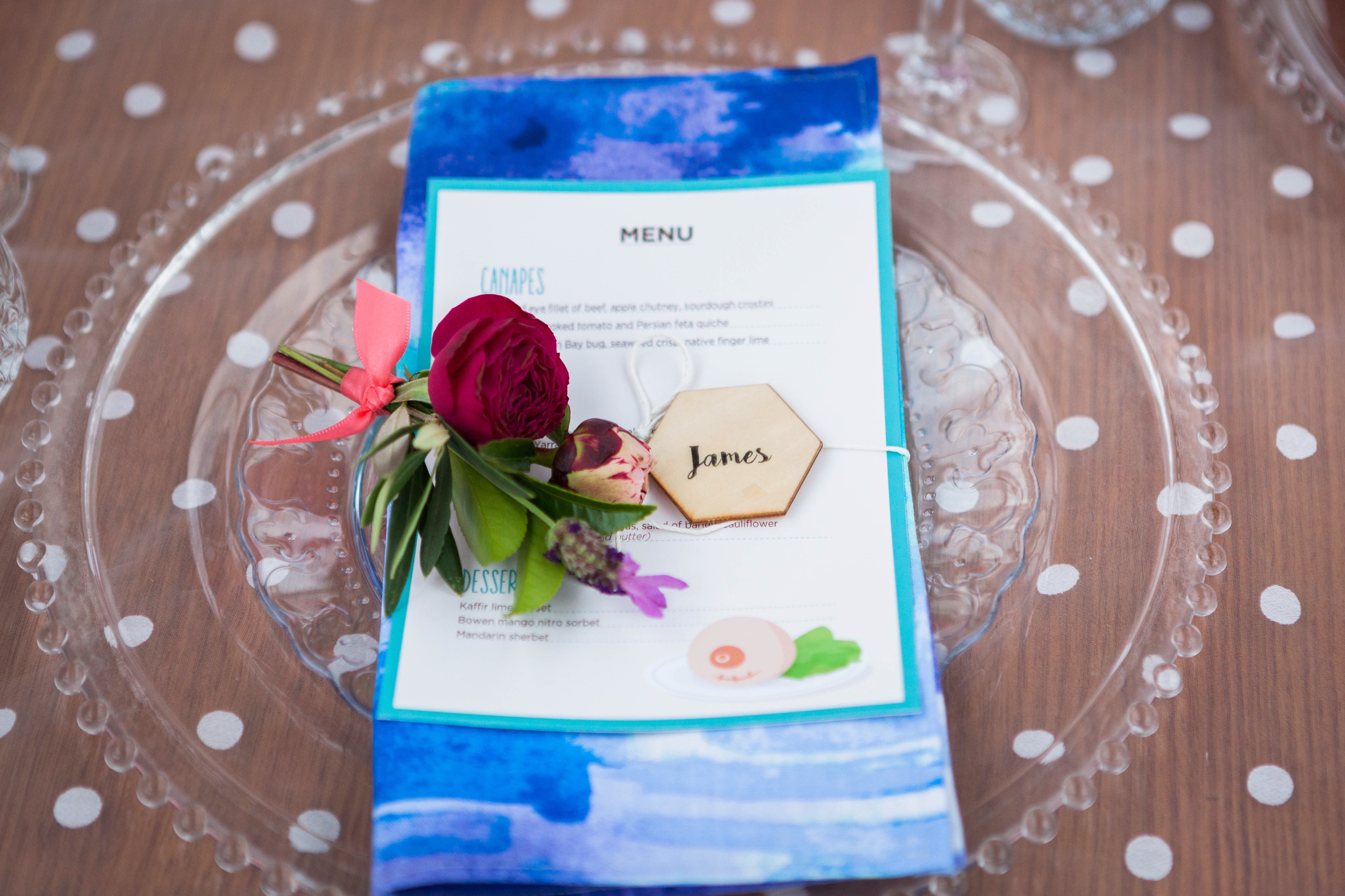 Handmade napkins, menus &amp; place cards