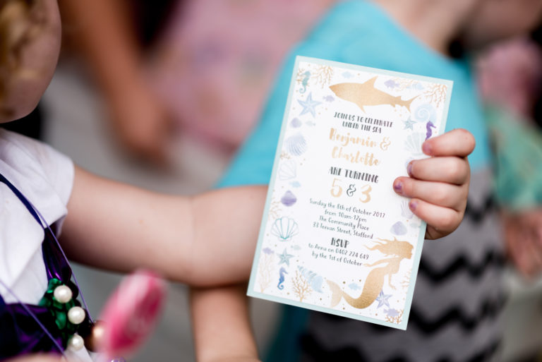 Invites for the mermaids versus sharks party