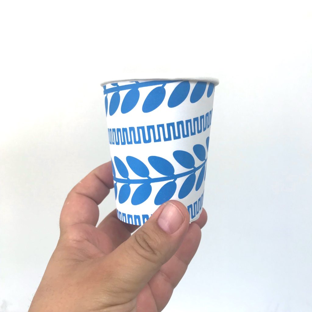 Cup with blue and white pattern