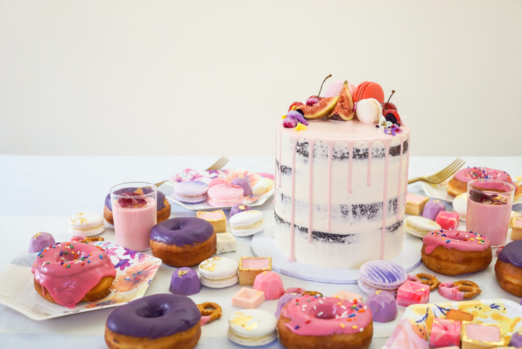 Fruit topped drip semi caked cake with mini treats