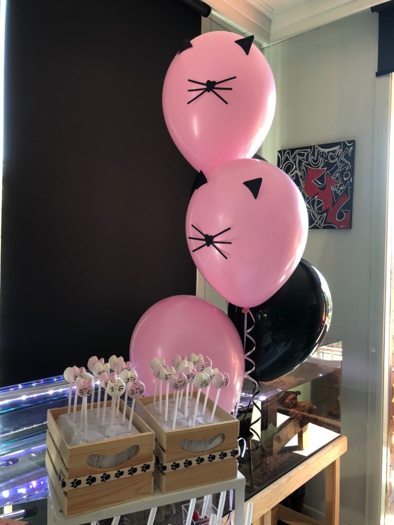 Pink kitten themed balloons