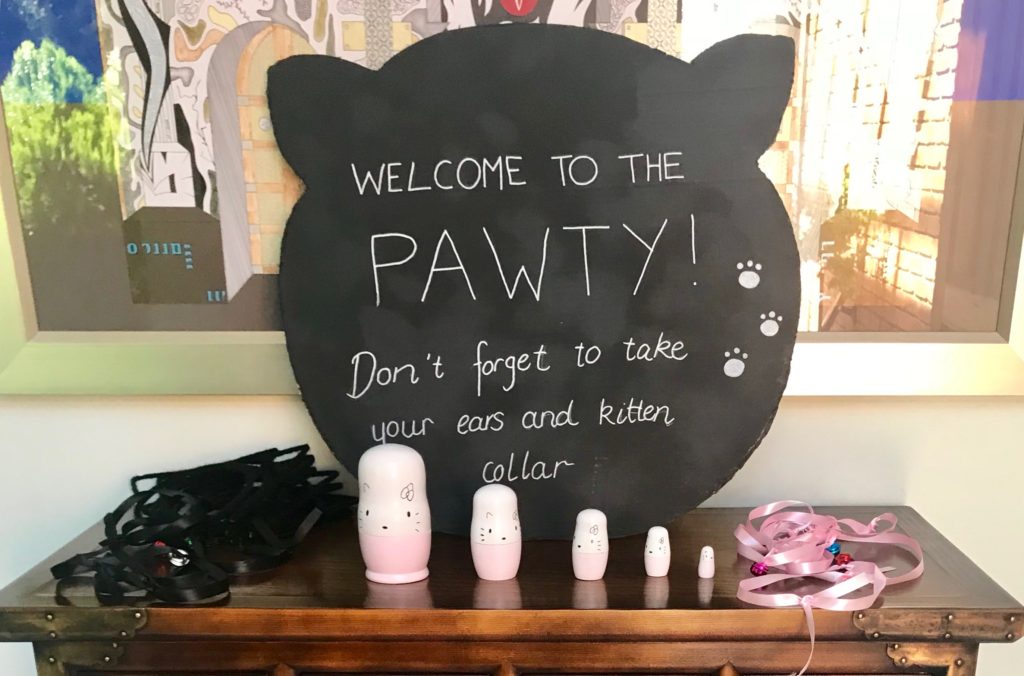 Sign for a kitten themed first birthday party