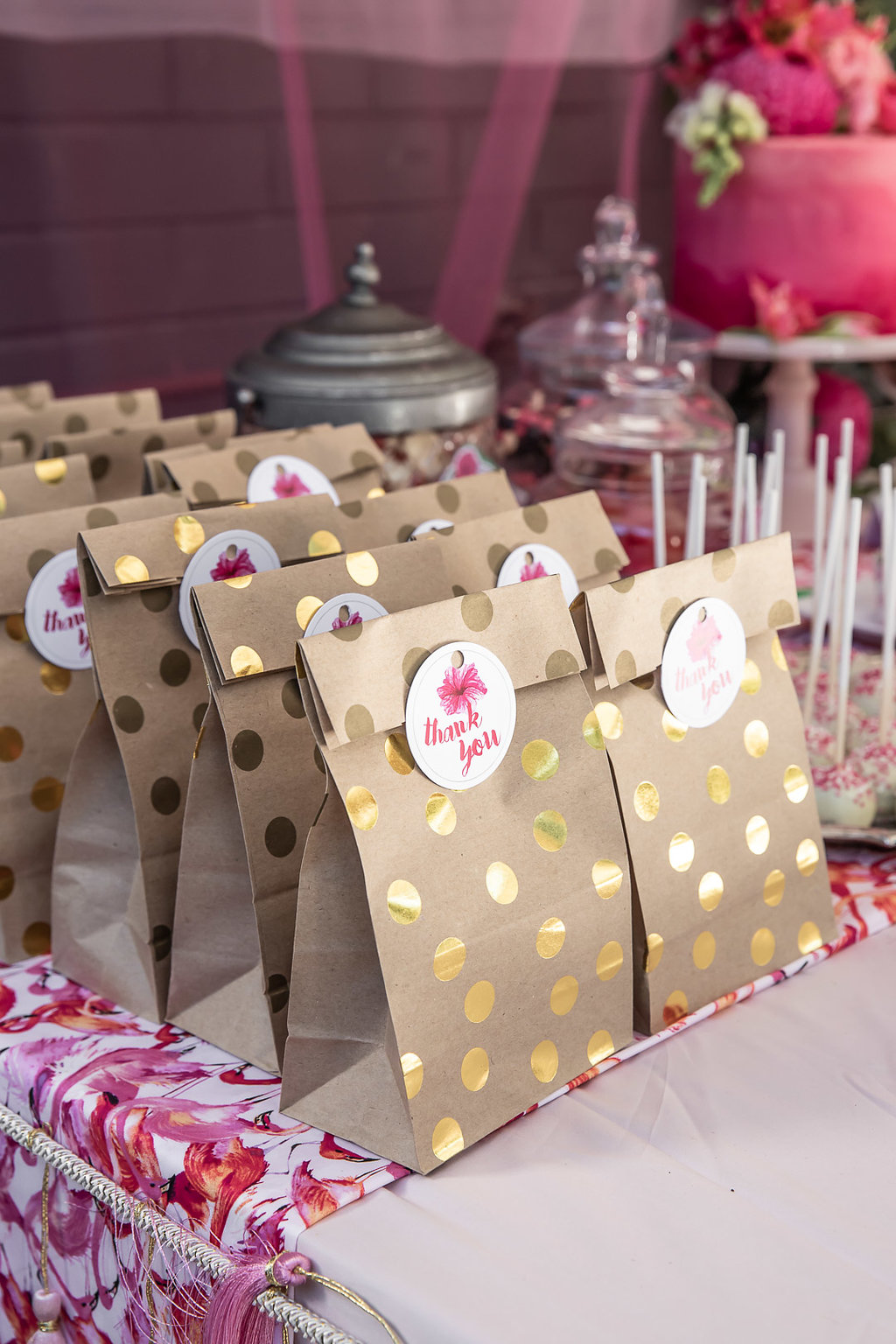Treat bags at a flamingo themed birthday party