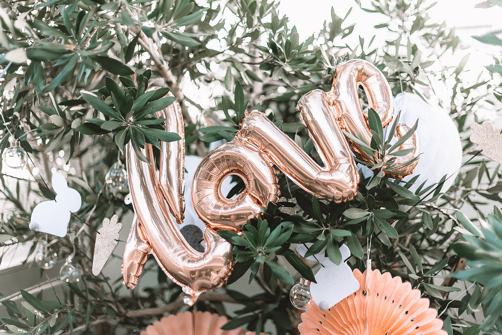 Rose gold love foil balloon at a whimsical garden 4th birthday party