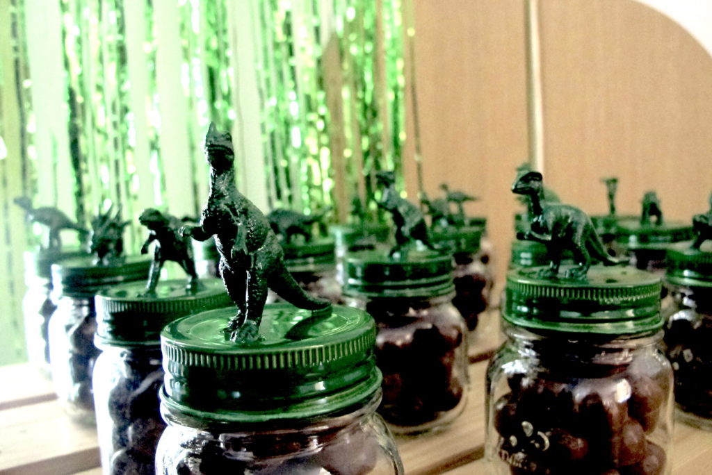 Dinosaur party themed favour jars 