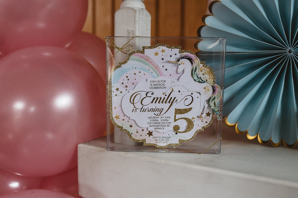 Unicorn invitation for Emily's magical unicorn party