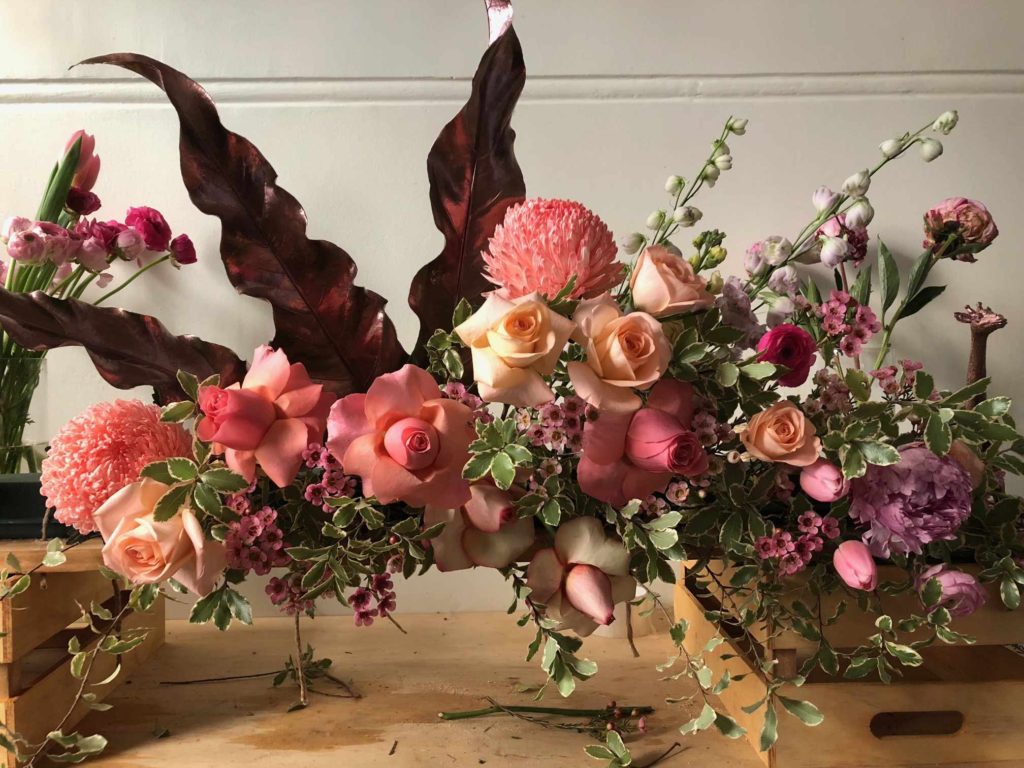 Copper and Pastel Floral arrangement for Noah's Ark christening