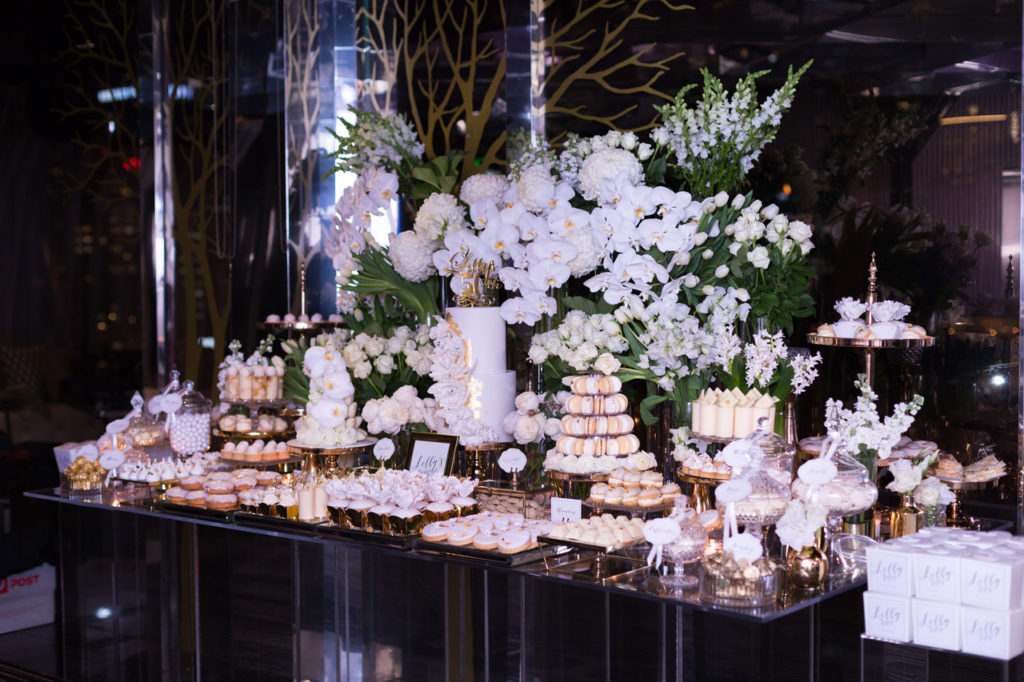 White and Gold Luxe 50th dessert table