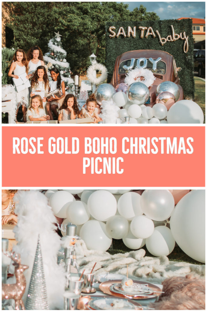 Rose gold boho Christmas picnic
