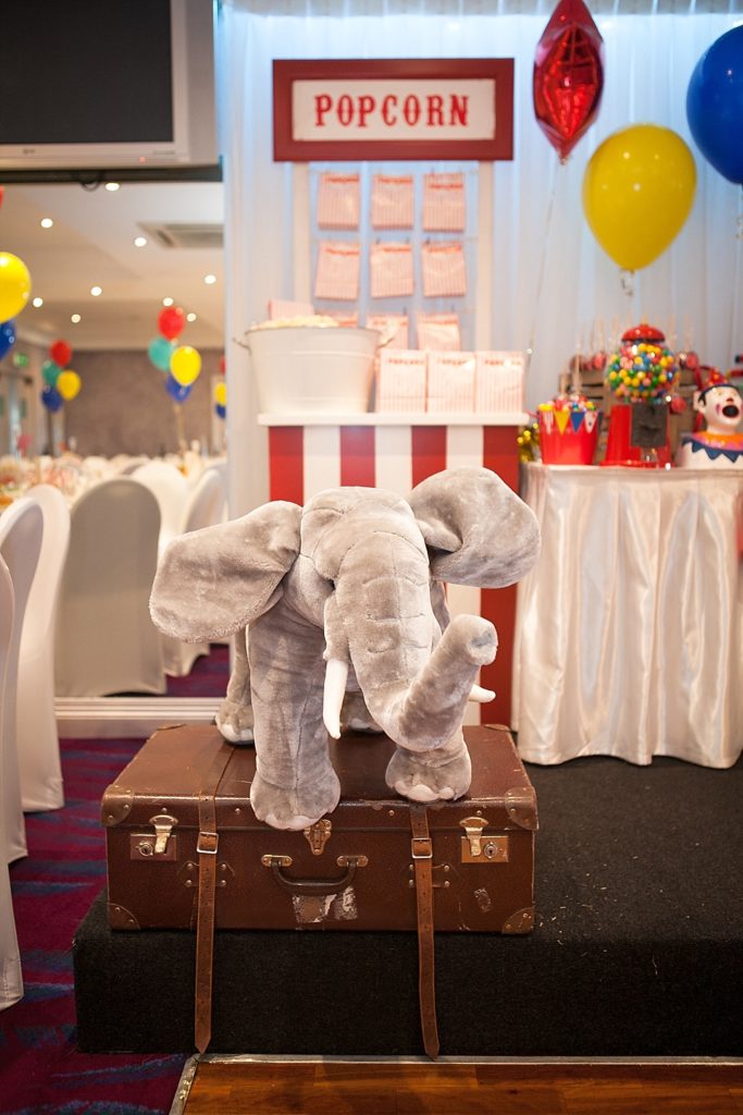 Circus-themed baptism and dessert bar