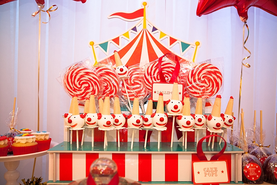 Circus-themed baptism and dessert bar