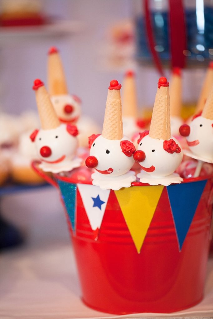 Circus-themed baptism and dessert bar