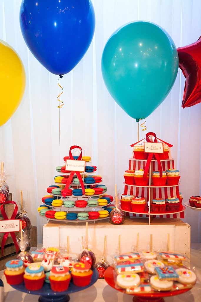 Circus-themed baptism and dessert bar