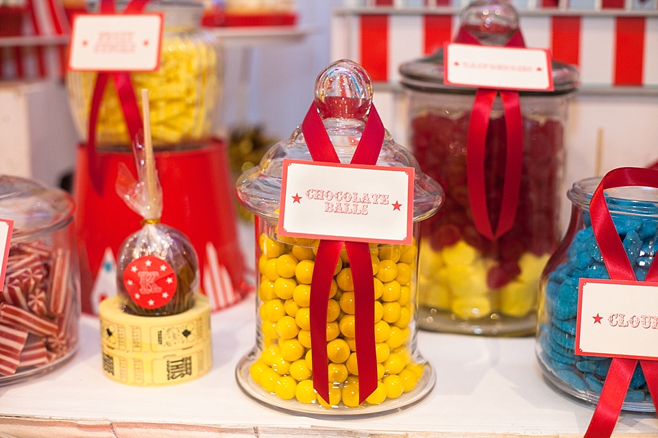 Circus-themed baptism and dessert bar