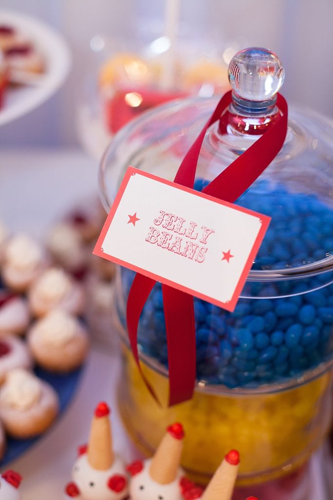 Circus-themed baptism and dessert bar