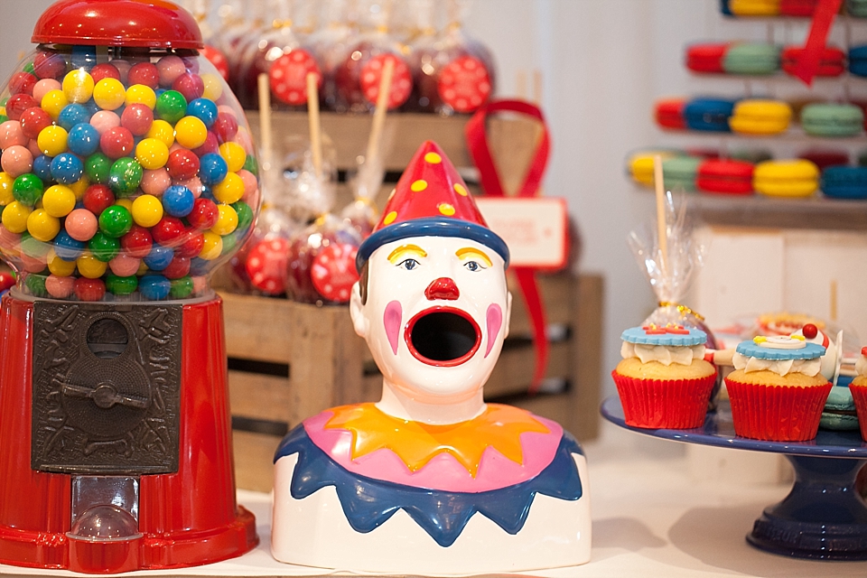 Circus-themed baptism and dessert bar