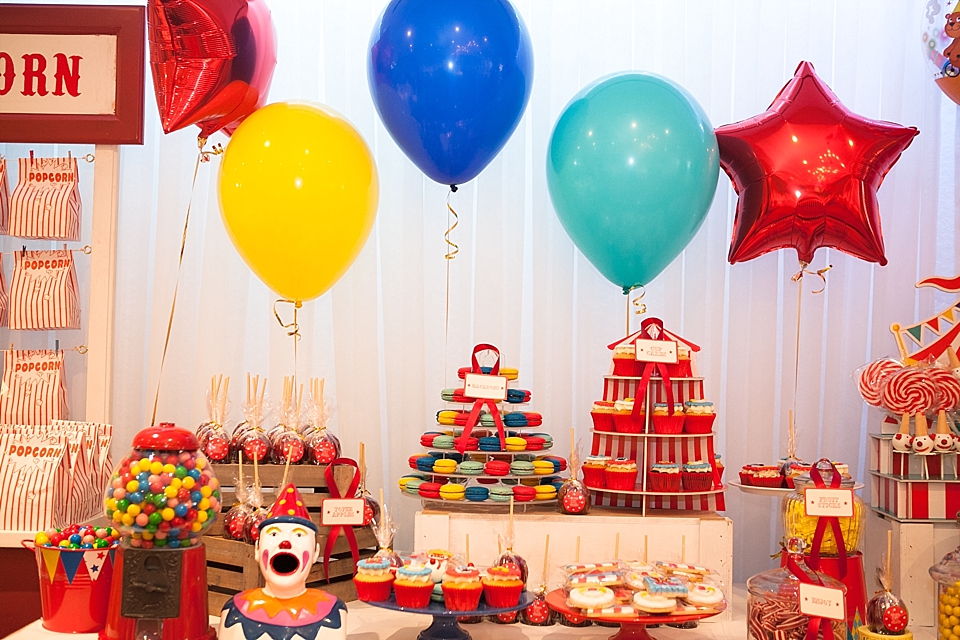 Circus-themed baptism and dessert bar