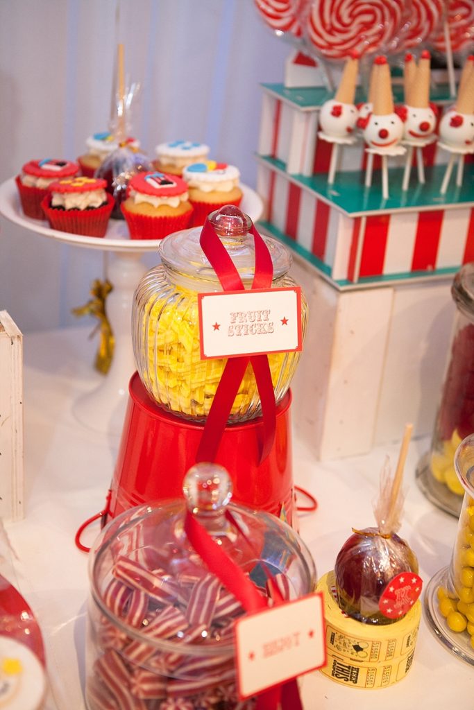 Circus-themed baptism and dessert bar