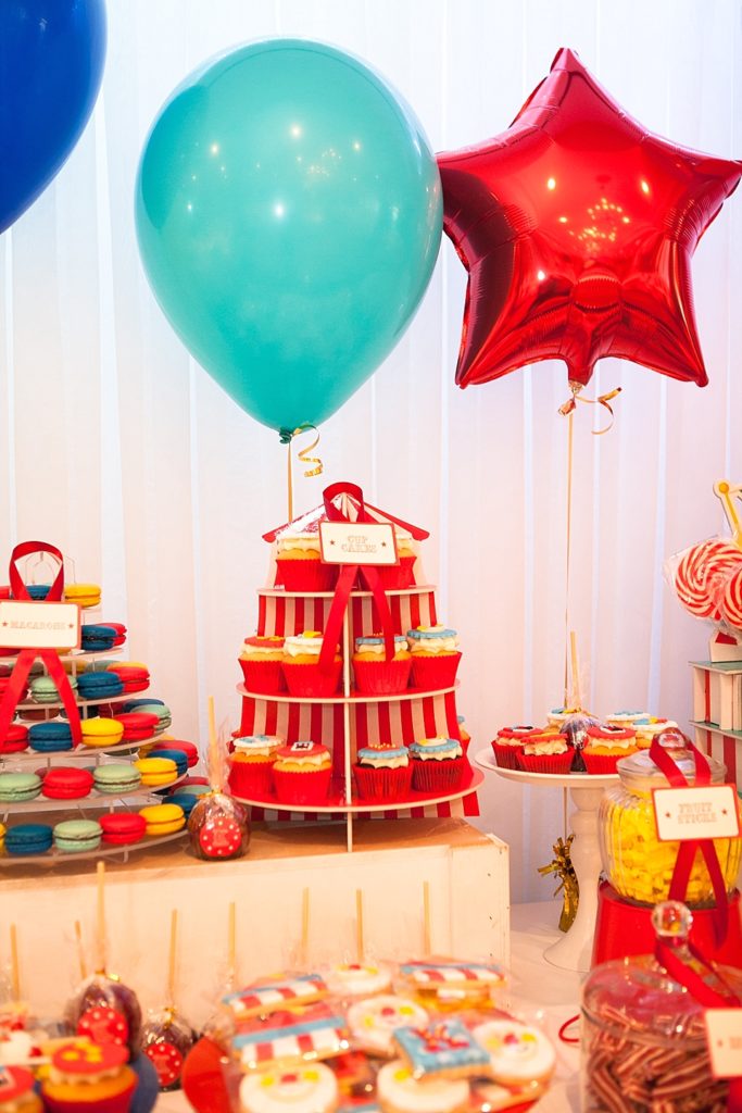 Circus-themed baptism and dessert bar