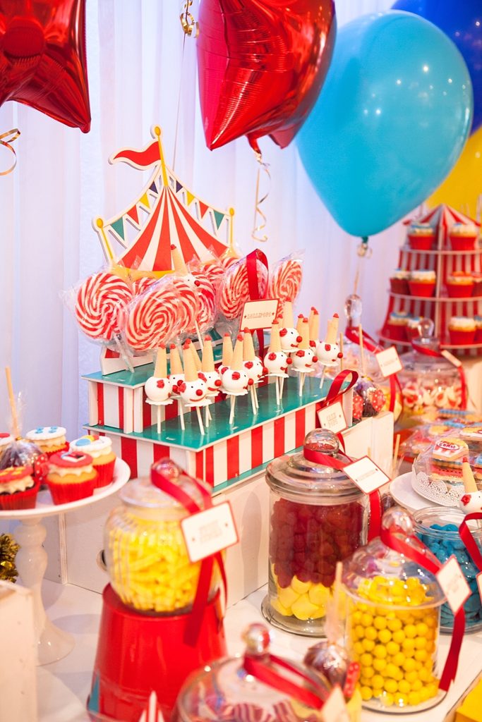 Circus-themed baptism and dessert bar