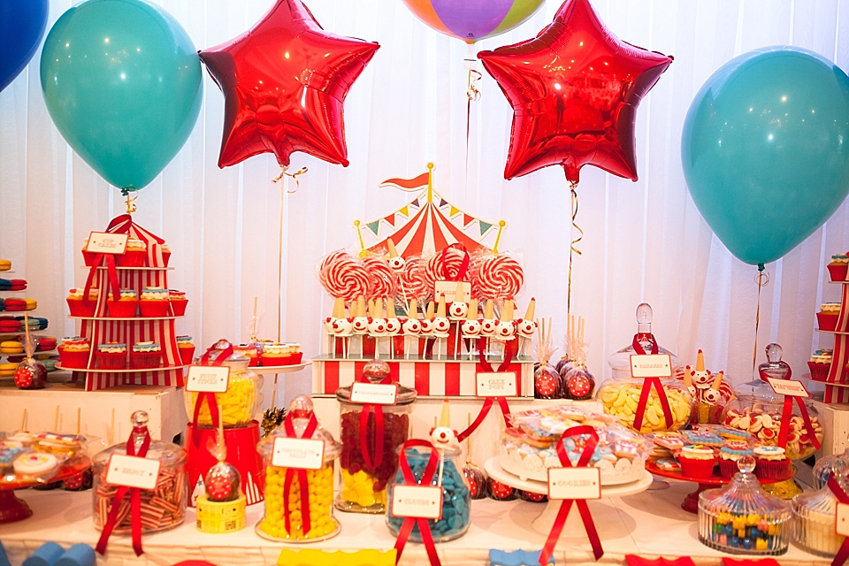 Circus-themed baptism and dessert bar