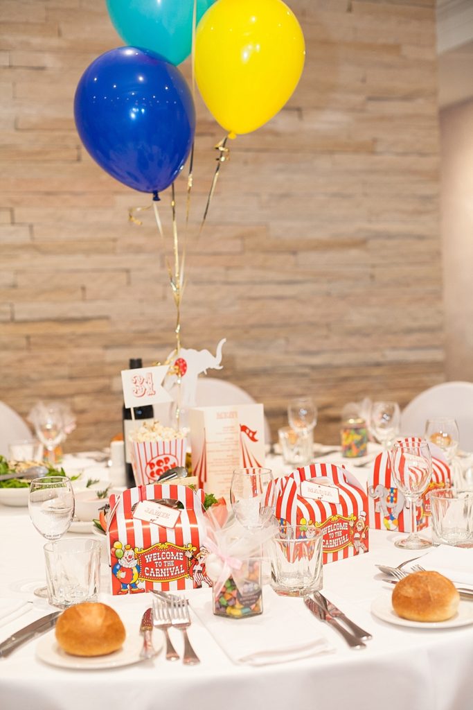 Circus-themed baptism and dessert bar