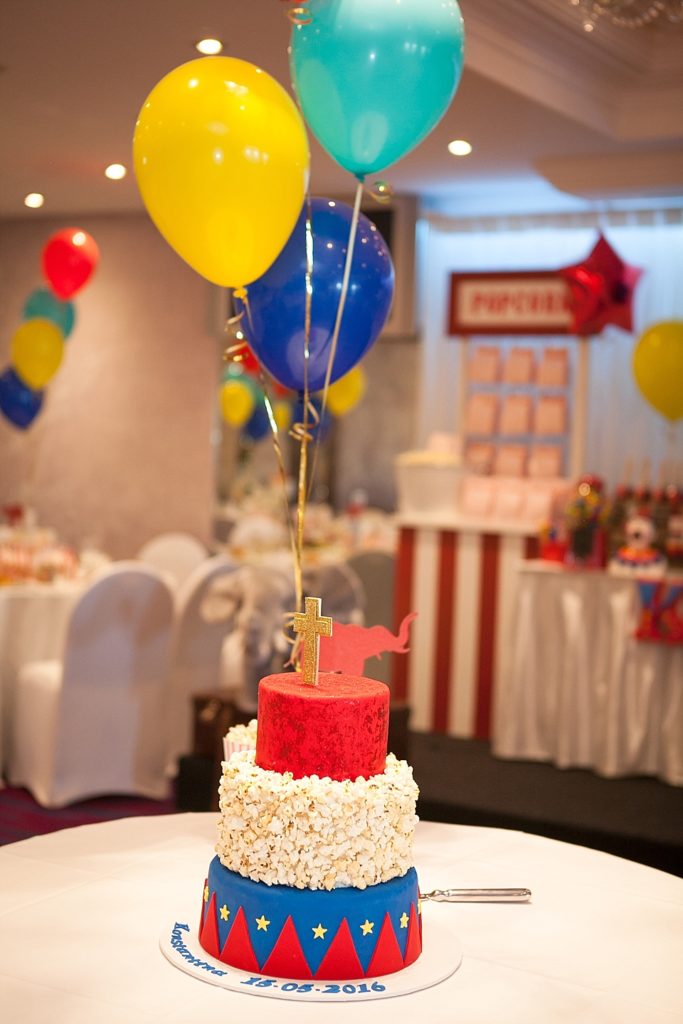 Circus-themed baptism and dessert bar