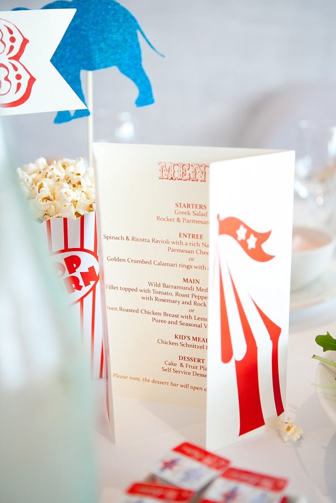 Circus-themed baptism and dessert bar