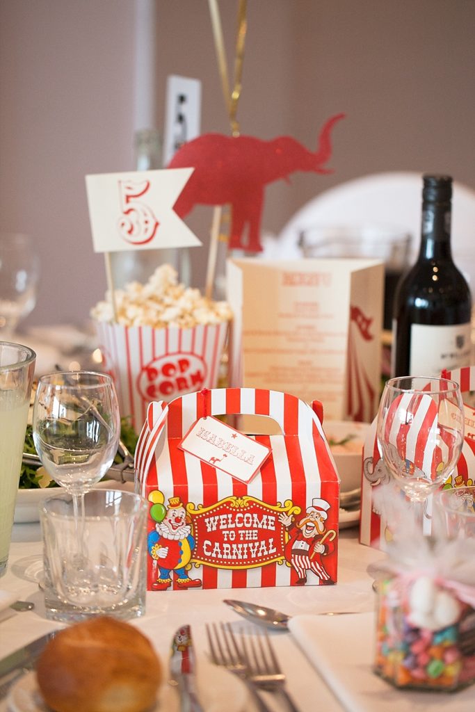 Circus-themed baptism and dessert bar