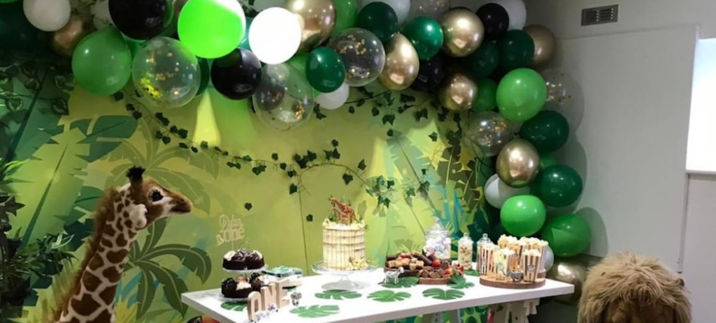 , Green and gold jungle 1st birthday