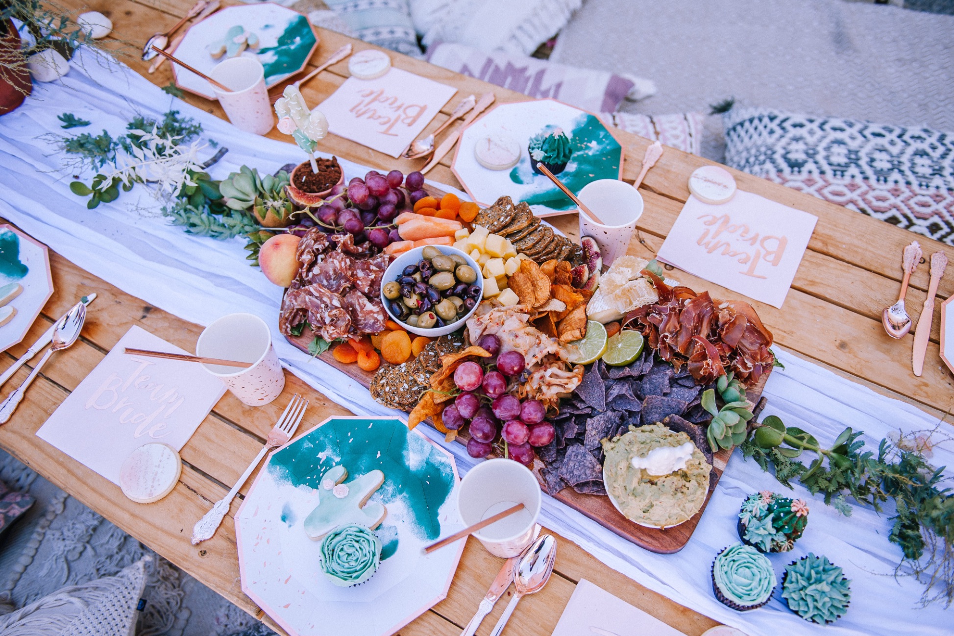 grazing platter at cactus bridal shower, 