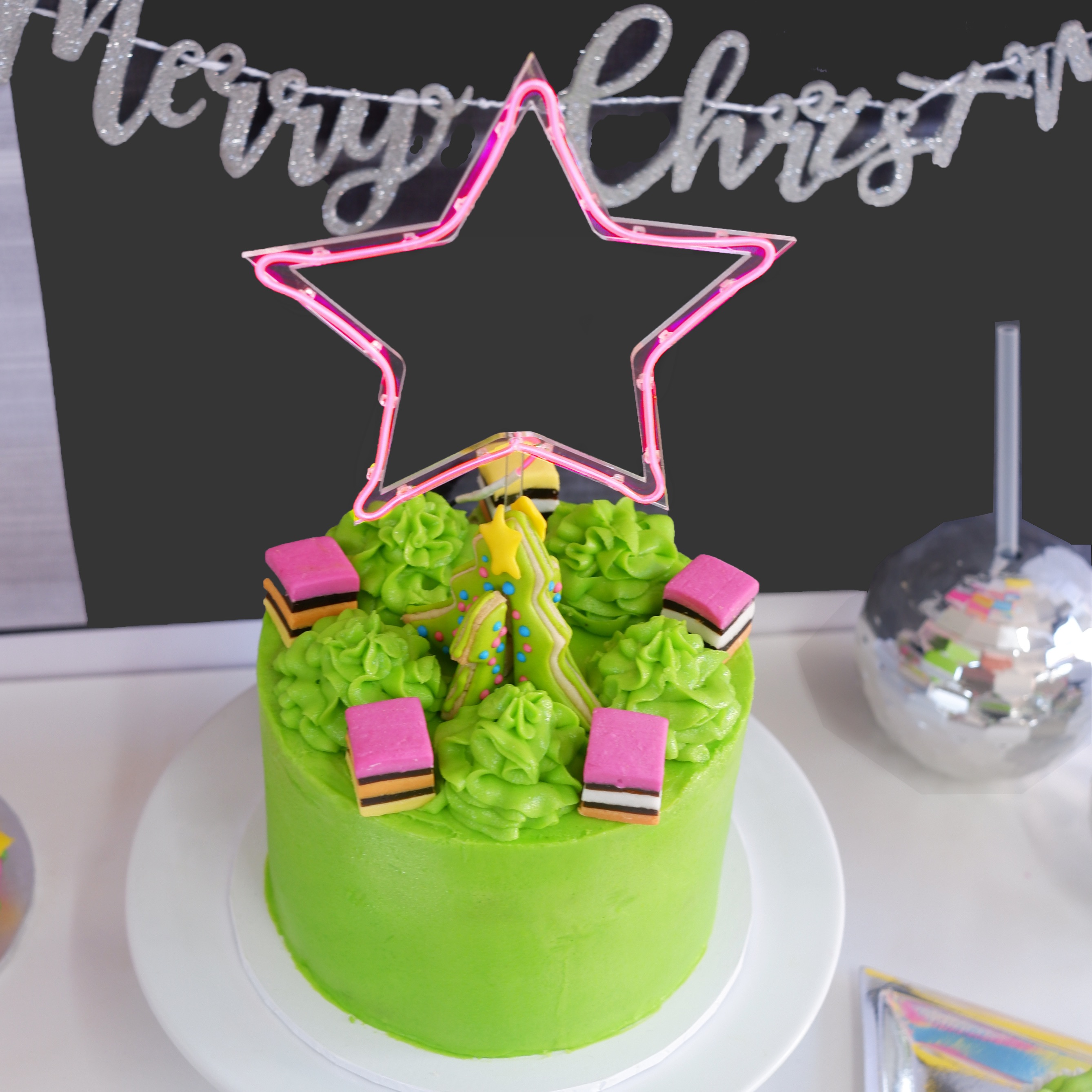 Neon star Christmas cake topper 