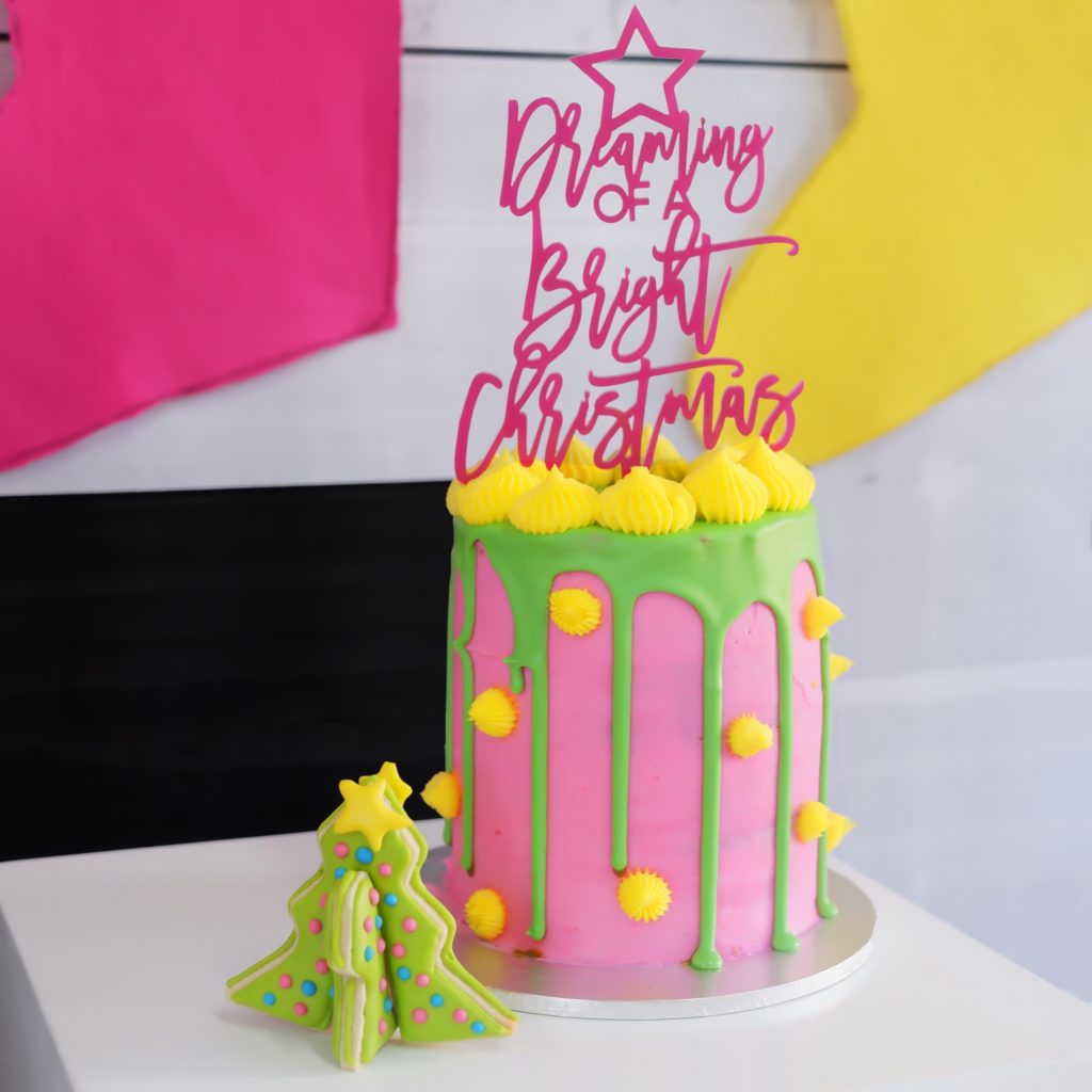 Neon mini cake with Christmas cake topper