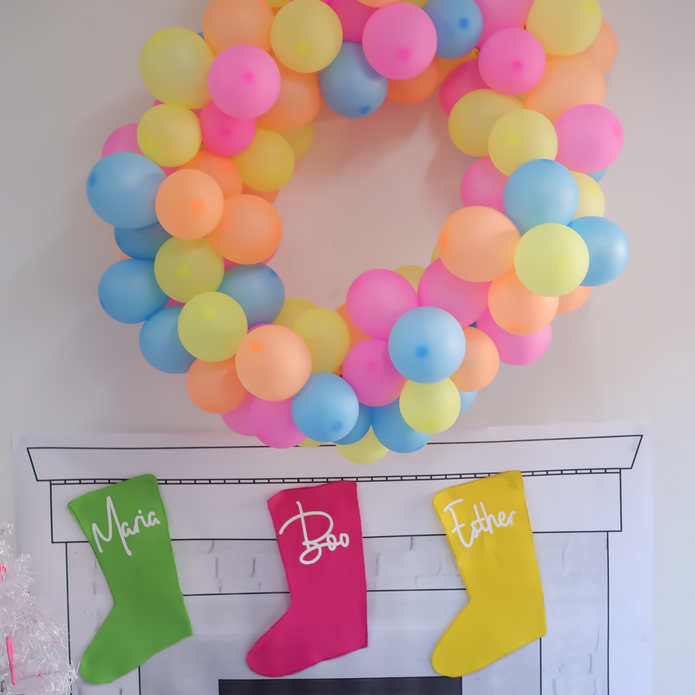 Neon Christmas party with balloon wreath