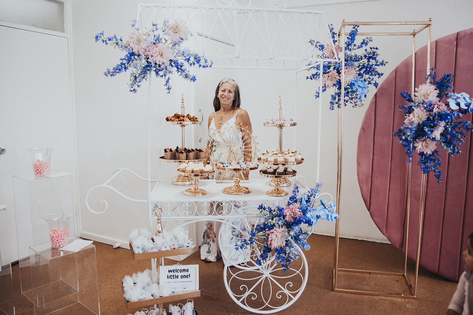 pink and blue floral baby shower, A pink and blue floral baby shower