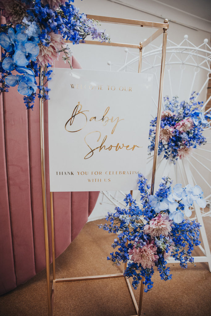 pink and blue floral baby shower, A pink and blue floral baby shower