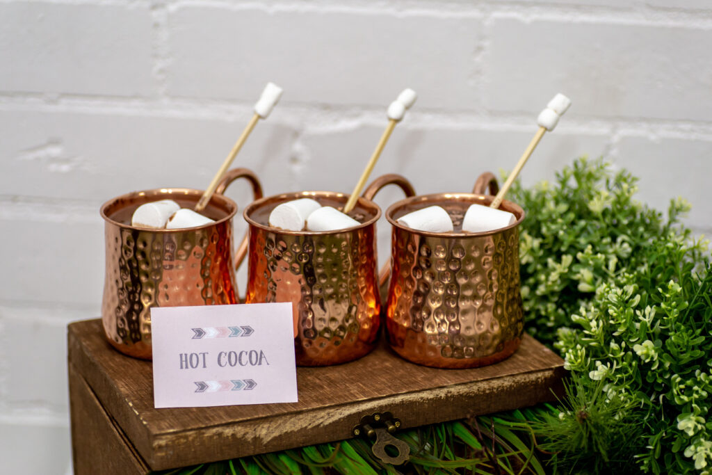 Hot cocoa station at a Winter woodland party