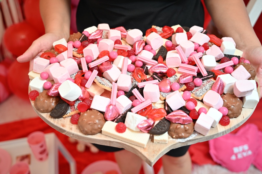 Pink heart shaped grazing platter