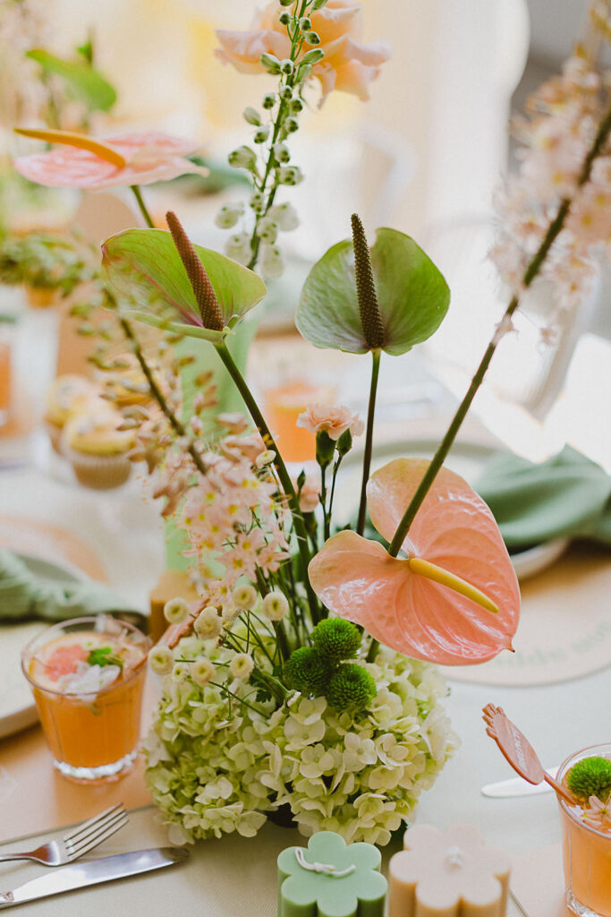 , Feminine and fun green and coral bridal shower