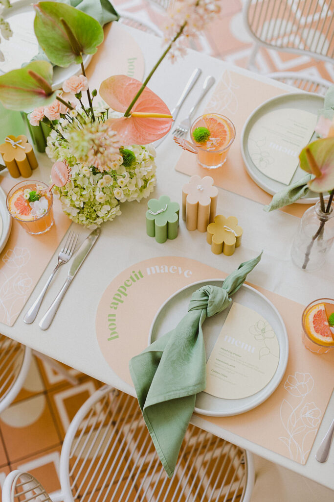 , Feminine and fun green and coral bridal shower