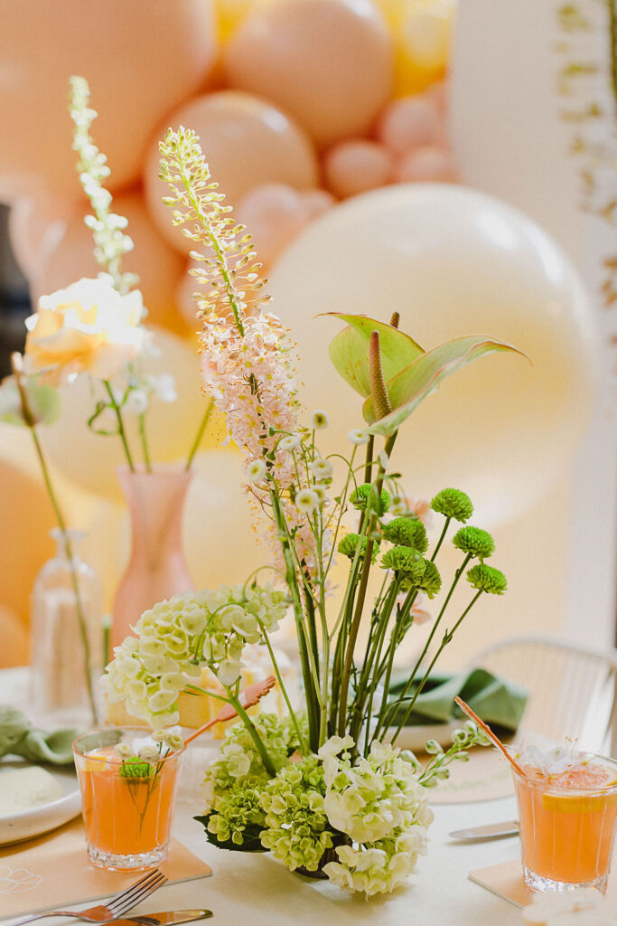 , Feminine and fun green and coral bridal shower