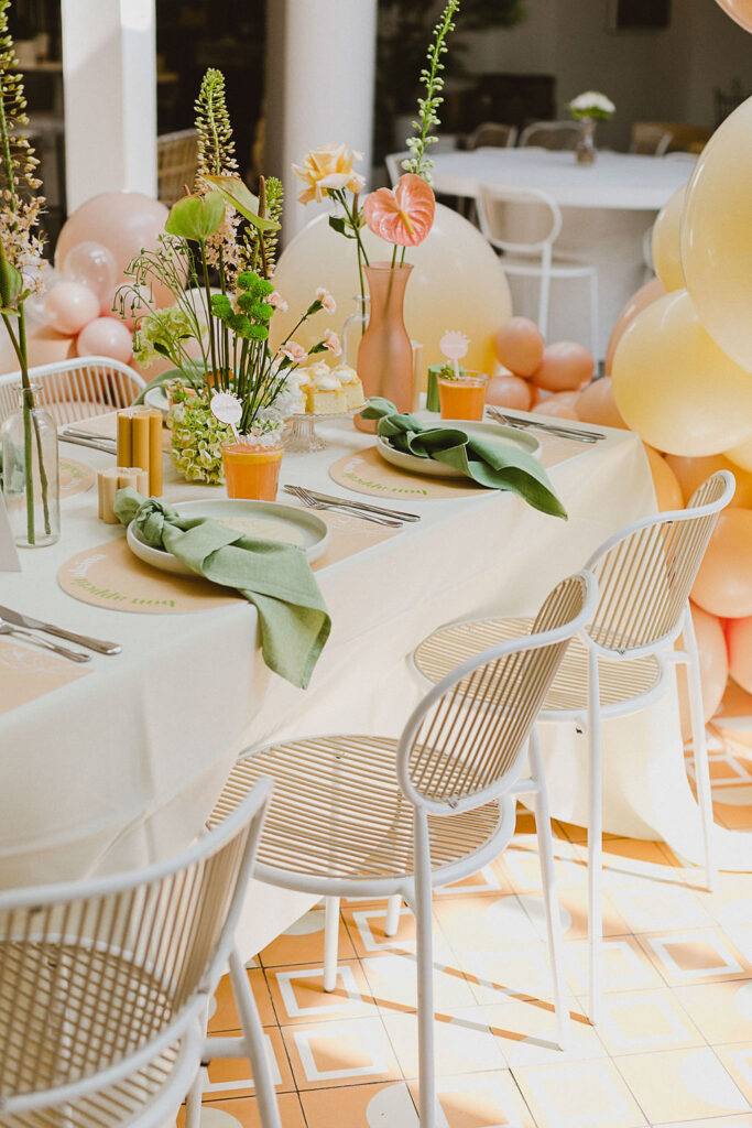 , Feminine and fun green and coral bridal shower