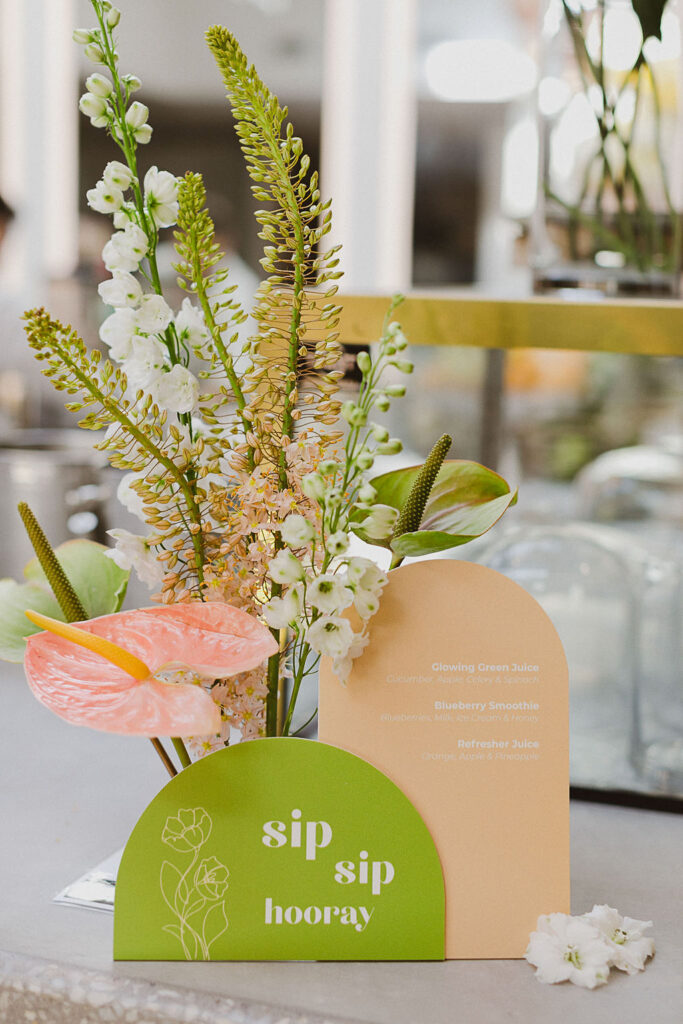 , Feminine and fun green and coral bridal shower