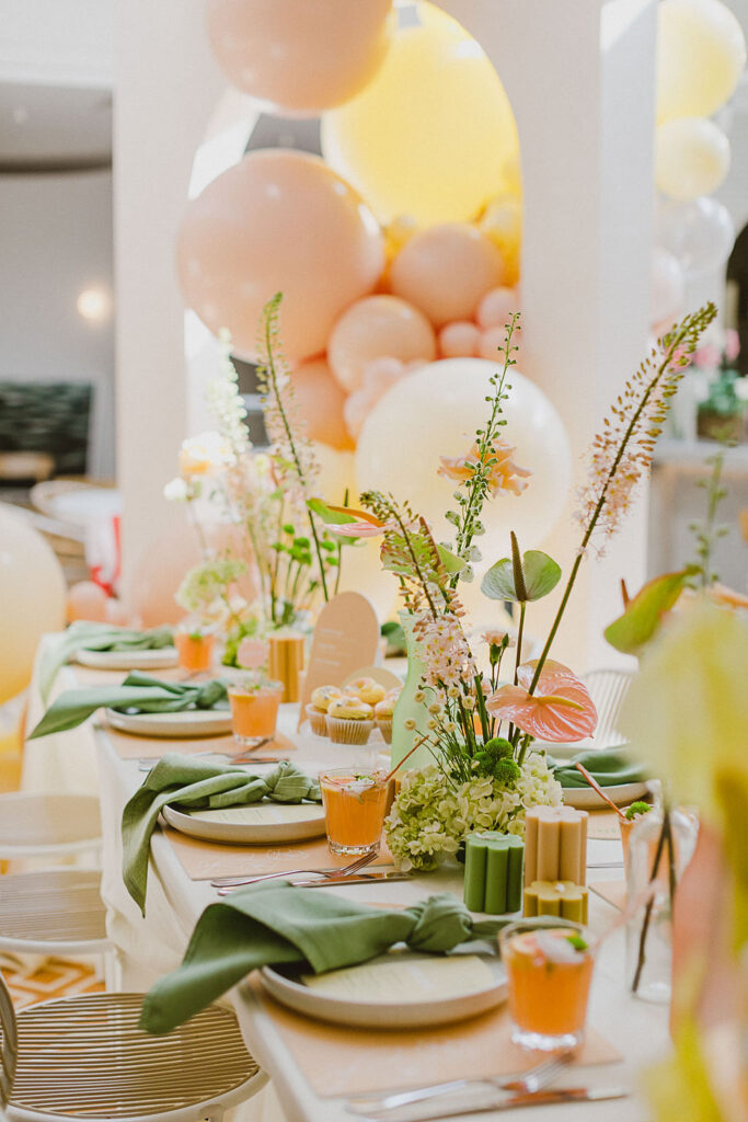 , Feminine and fun green and coral bridal shower